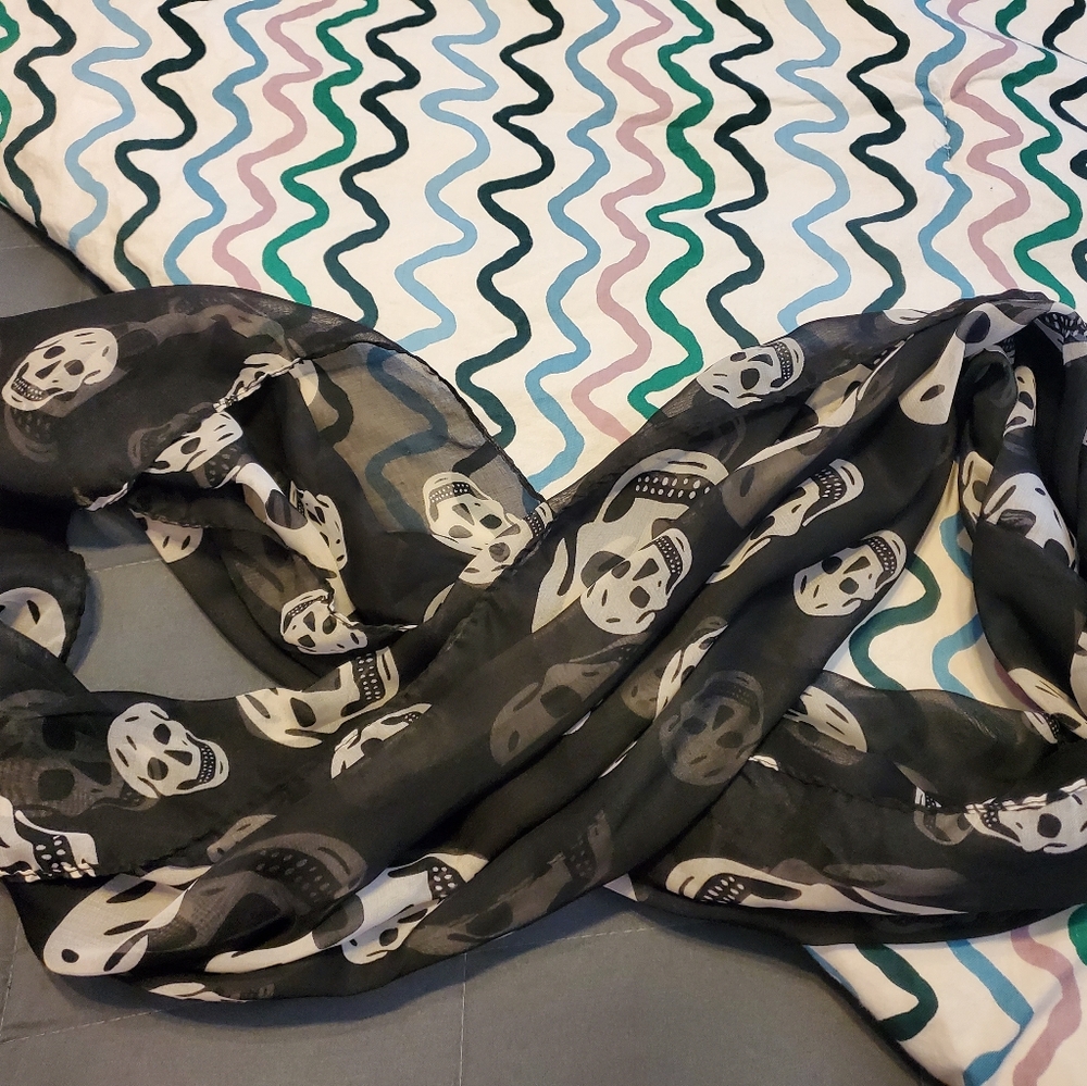 Sheer Black Skull Print Scarf